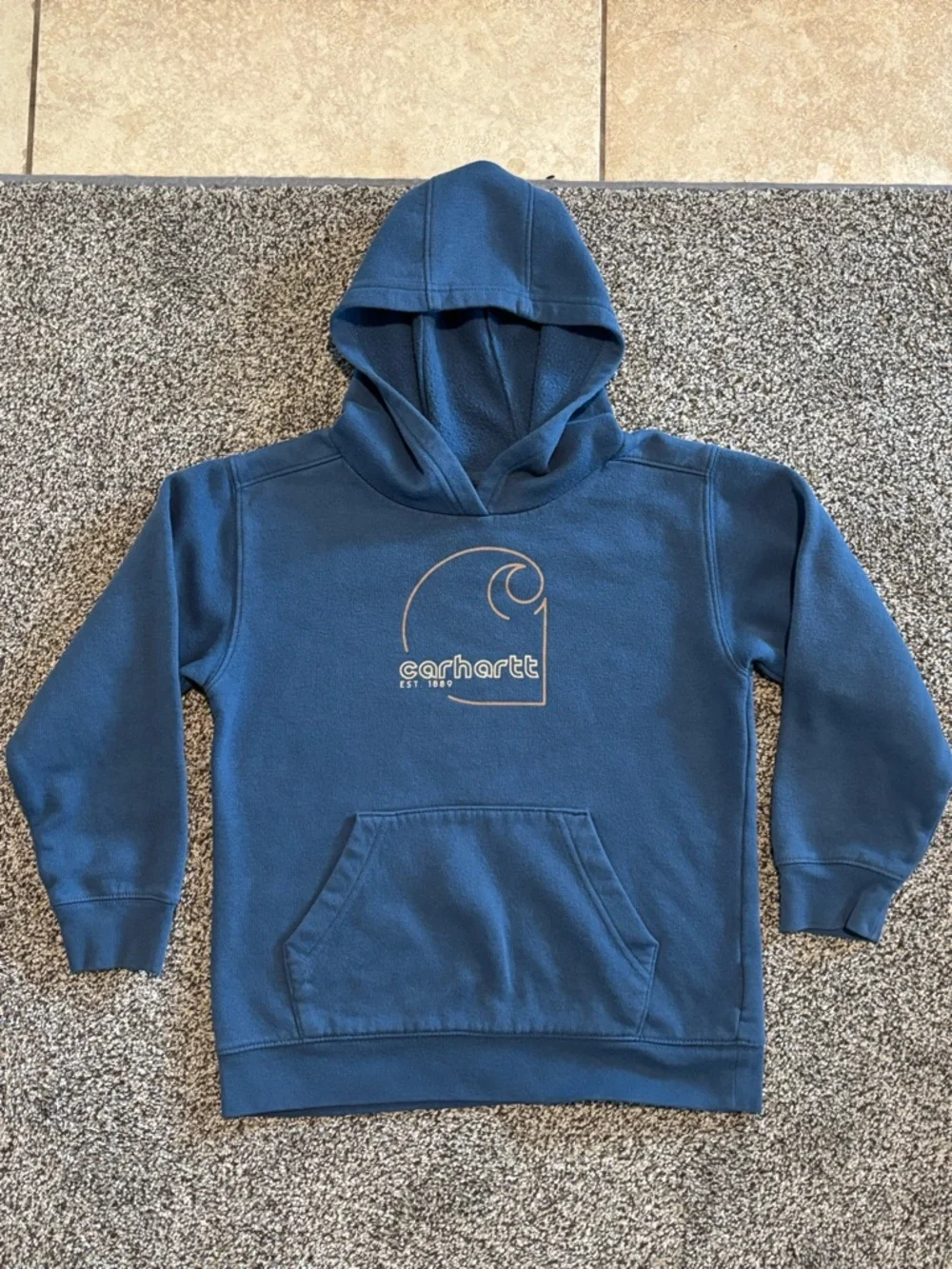 Carhartt Kids Teal Graphic Pullover Hoodie with Gold Logo - Picture 3 of 5